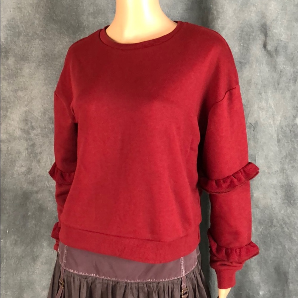 🔴Burgundy Sweatshirt with flounce sleeves Sz M - Picture 1 of 6